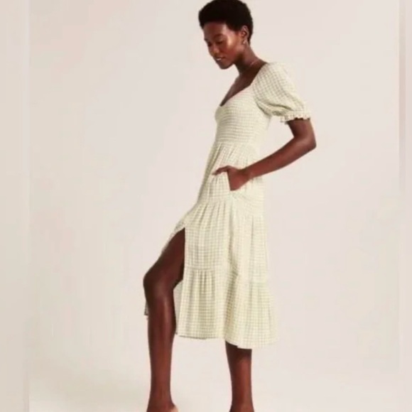 Abercrombie & Fitch Green Check Midi Dress - Picture 2 of 13